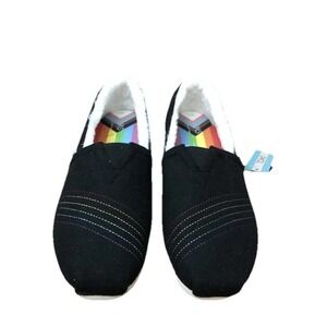 Toms Wmn Alpargata Black‎ Felt Rainbow Embroidery Fur Lining 10016688 Size 6.5
